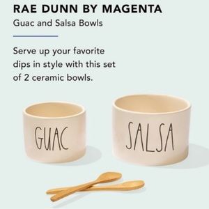 Rae Dunn Guac and Salsa Bowl Set with 2 Bamboo SpoonsFab. NIB